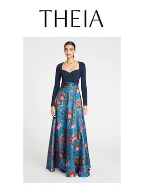 THEIA Tabitha Long Sleeve Mikado Gown